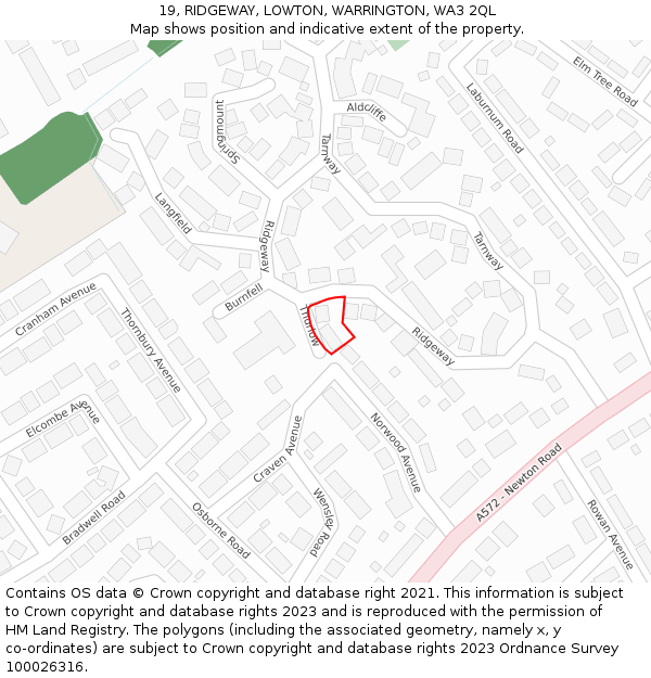 19, RIDGEWAY, LOWTON, WARRINGTON, WA3 2QL: Location map and indicative extent of plot