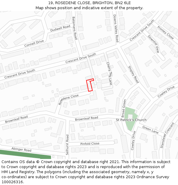 19, ROSEDENE CLOSE, BRIGHTON, BN2 6LE: Location map and indicative extent of plot