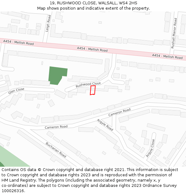 19, RUSHWOOD CLOSE, WALSALL, WS4 2HS: Location map and indicative extent of plot