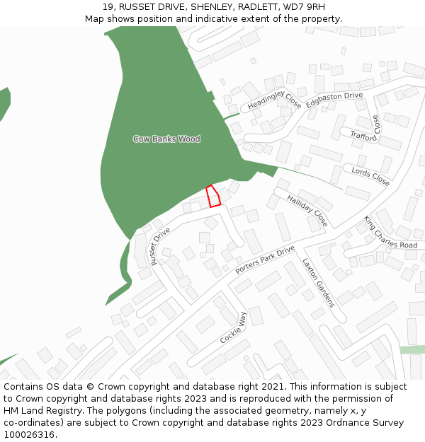 19, RUSSET DRIVE, SHENLEY, RADLETT, WD7 9RH: Location map and indicative extent of plot