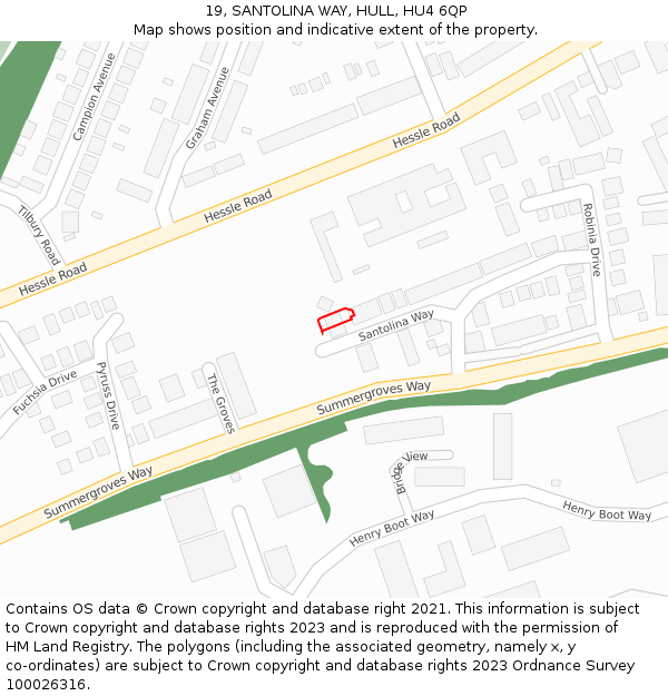 19, SANTOLINA WAY, HULL, HU4 6QP: Location map and indicative extent of plot