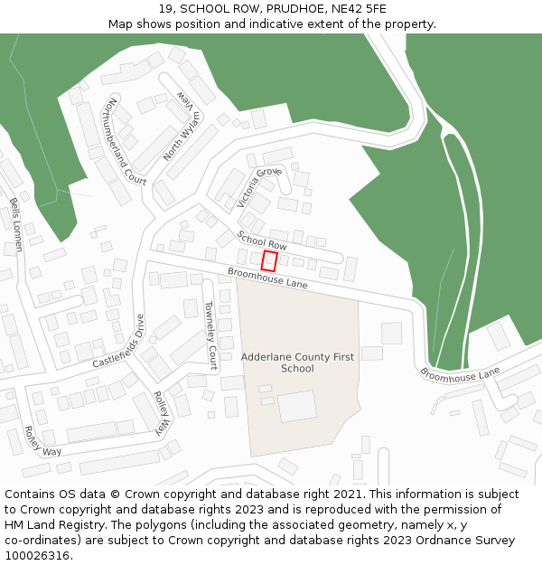 19, SCHOOL ROW, PRUDHOE, NE42 5FE: Location map and indicative extent of plot