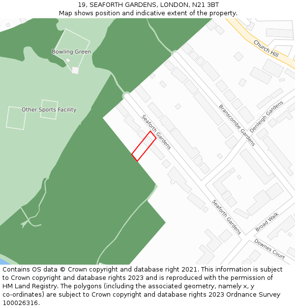 19, SEAFORTH GARDENS, LONDON, N21 3BT: Location map and indicative extent of plot