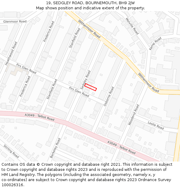 19, SEDGLEY ROAD, BOURNEMOUTH, BH9 2JW: Location map and indicative extent of plot