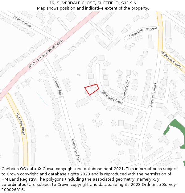 19, SILVERDALE CLOSE, SHEFFIELD, S11 9JN: Location map and indicative extent of plot