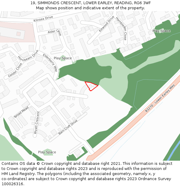 19, SIMMONDS CRESCENT, LOWER EARLEY, READING, RG6 3WF: Location map and indicative extent of plot