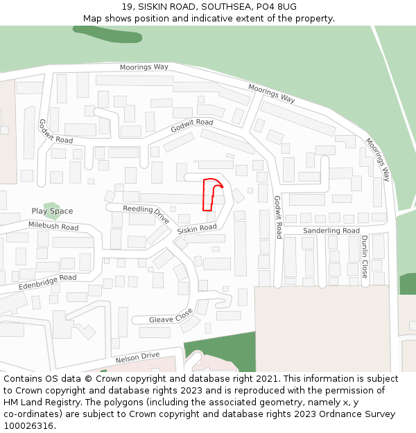 19, SISKIN ROAD, SOUTHSEA, PO4 8UG: Location map and indicative extent of plot