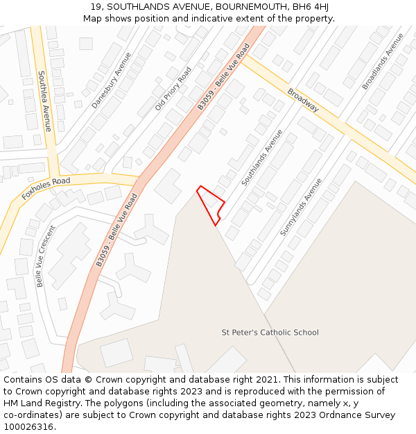 19, SOUTHLANDS AVENUE, BOURNEMOUTH, BH6 4HJ: Location map and indicative extent of plot