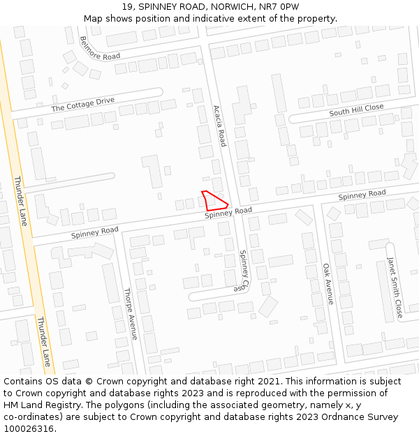 19, SPINNEY ROAD, NORWICH, NR7 0PW: Location map and indicative extent of plot