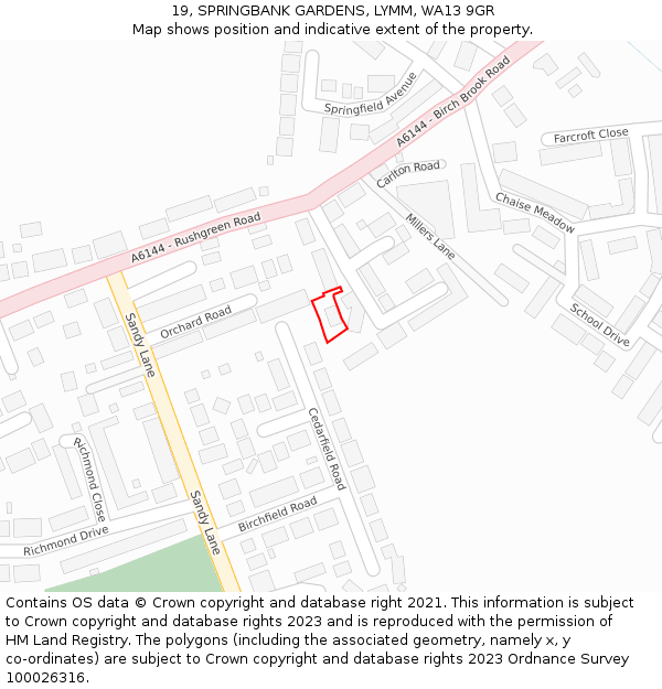 19, SPRINGBANK GARDENS, LYMM, WA13 9GR: Location map and indicative extent of plot