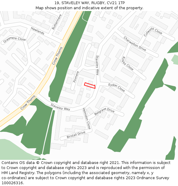 19, STAVELEY WAY, RUGBY, CV21 1TP: Location map and indicative extent of plot