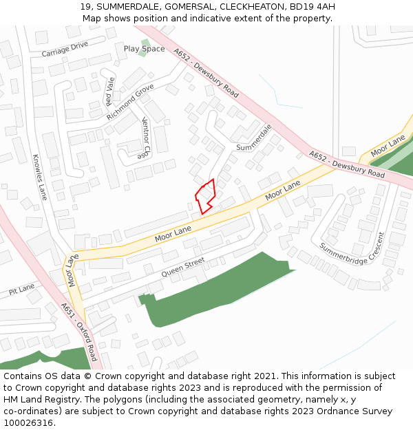 19, SUMMERDALE, GOMERSAL, CLECKHEATON, BD19 4AH: Location map and indicative extent of plot