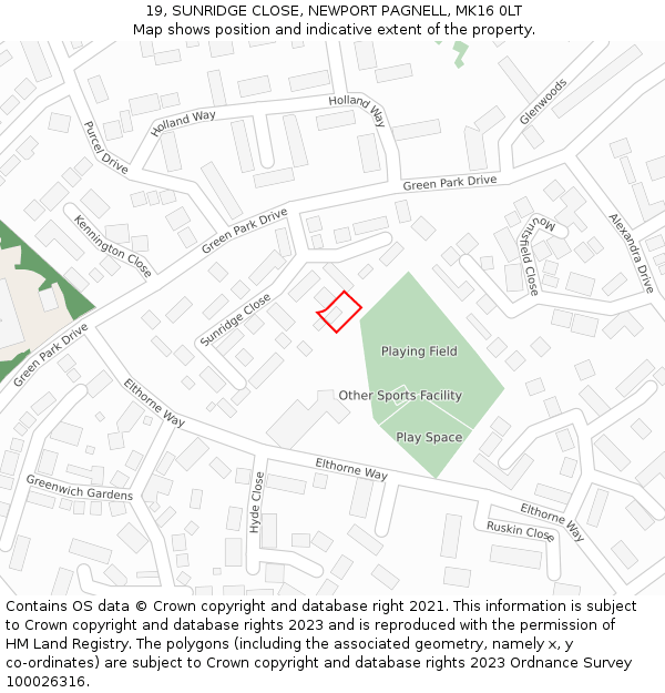 19, SUNRIDGE CLOSE, NEWPORT PAGNELL, MK16 0LT: Location map and indicative extent of plot