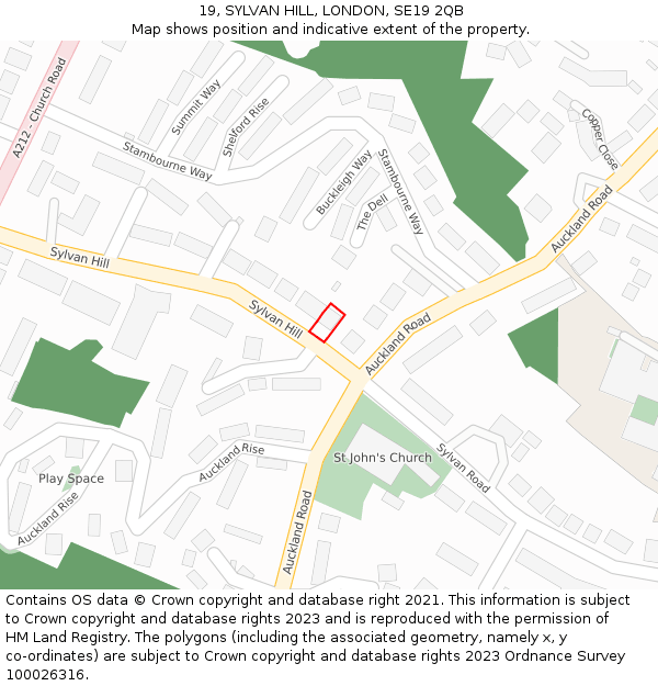 19, SYLVAN HILL, LONDON, SE19 2QB: Location map and indicative extent of plot