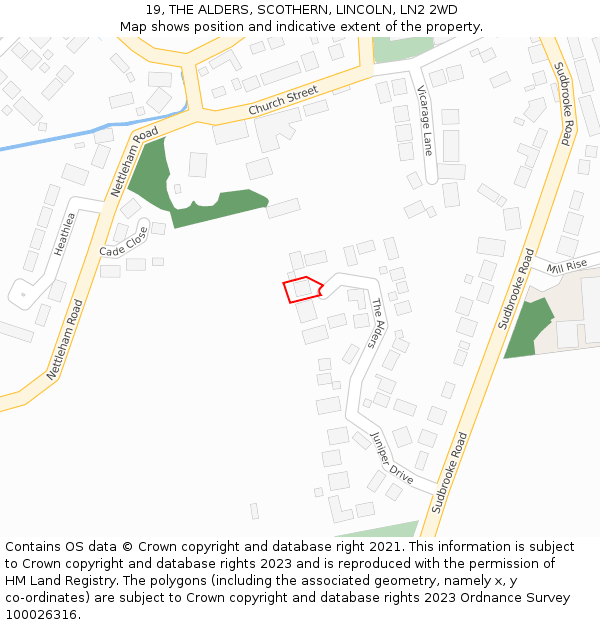 19, THE ALDERS, SCOTHERN, LINCOLN, LN2 2WD: Location map and indicative extent of plot