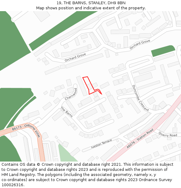 19, THE BARNS, STANLEY, DH9 8BN: Location map and indicative extent of plot