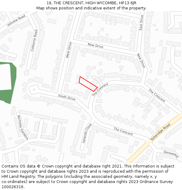 19, THE CRESCENT, HIGH WYCOMBE, HP13 6JR: Location map and indicative extent of plot