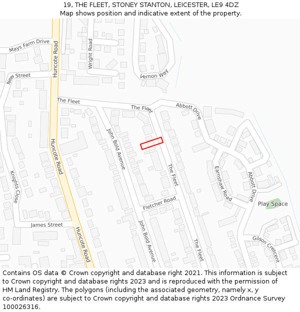 19, THE FLEET, STONEY STANTON, LEICESTER, LE9 4DZ: Location map and indicative extent of plot