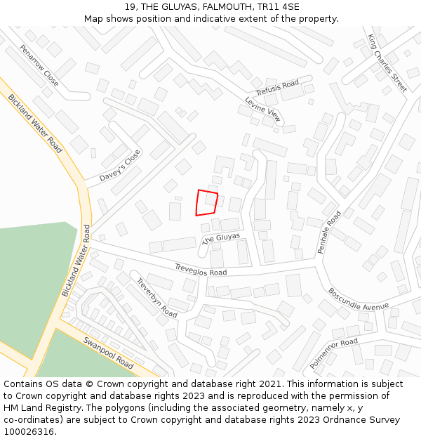 19, THE GLUYAS, FALMOUTH, TR11 4SE: Location map and indicative extent of plot