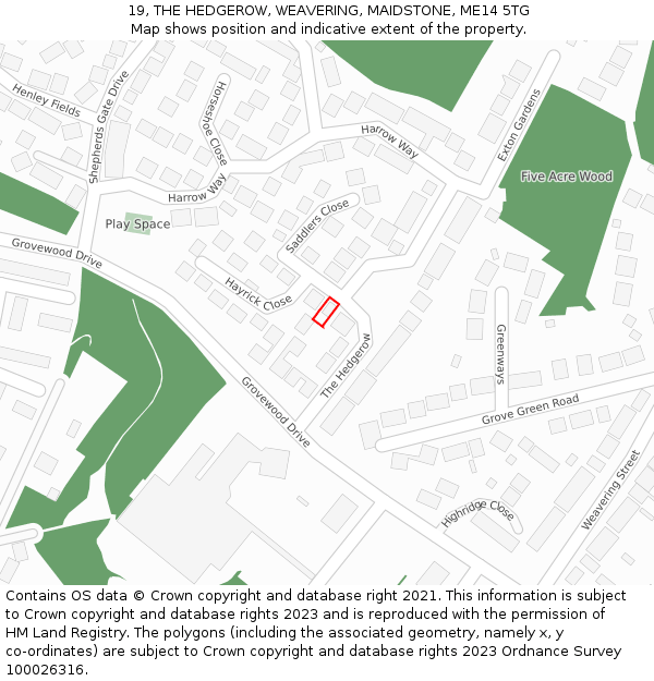 19, THE HEDGEROW, WEAVERING, MAIDSTONE, ME14 5TG: Location map and indicative extent of plot