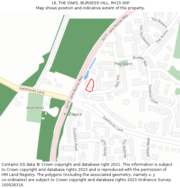 19, THE OAKS, BURGESS HILL, RH15 9XP: Location map and indicative extent of plot