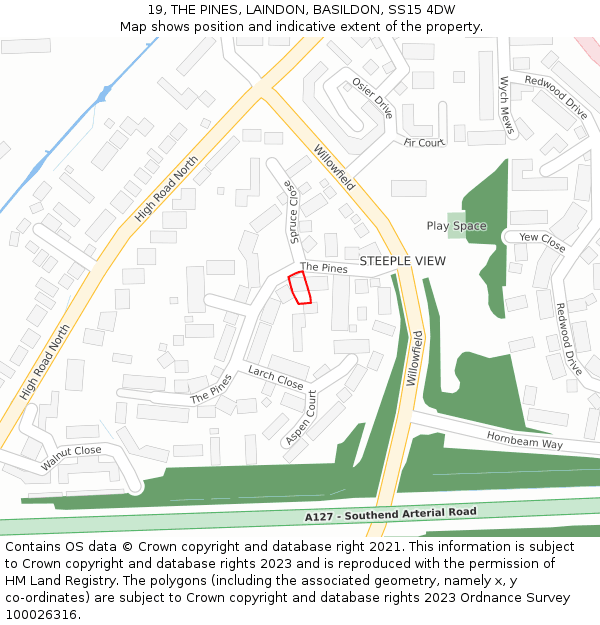 19, THE PINES, LAINDON, BASILDON, SS15 4DW: Location map and indicative extent of plot