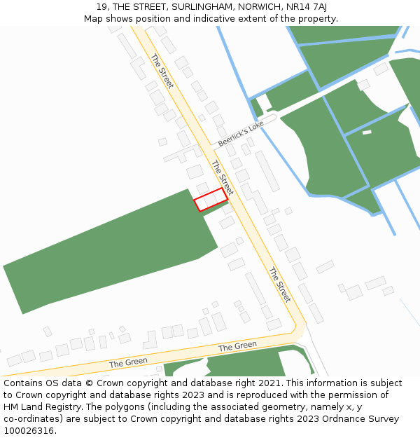 19, THE STREET, SURLINGHAM, NORWICH, NR14 7AJ: Location map and indicative extent of plot