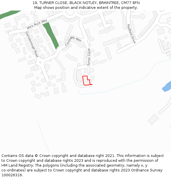 19, TURNER CLOSE, BLACK NOTLEY, BRAINTREE, CM77 8FN: Location map and indicative extent of plot