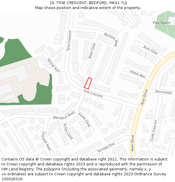 19, TYNE CRESCENT, BEDFORD, MK41 7UJ: Location map and indicative extent of plot