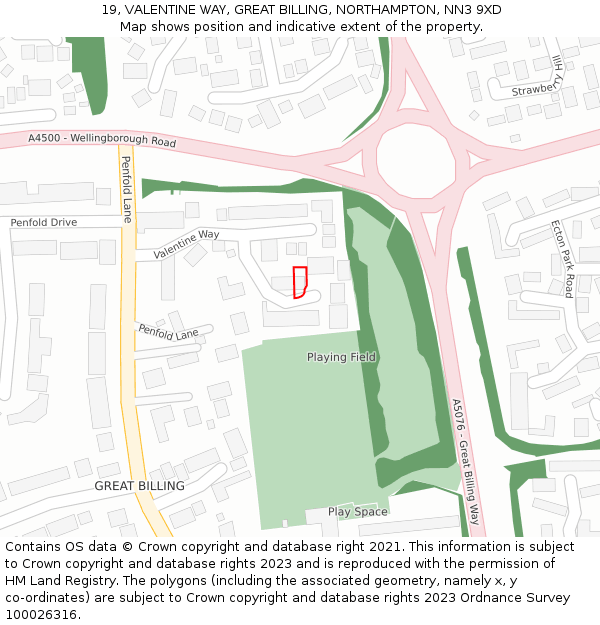 19, VALENTINE WAY, GREAT BILLING, NORTHAMPTON, NN3 9XD: Location map and indicative extent of plot