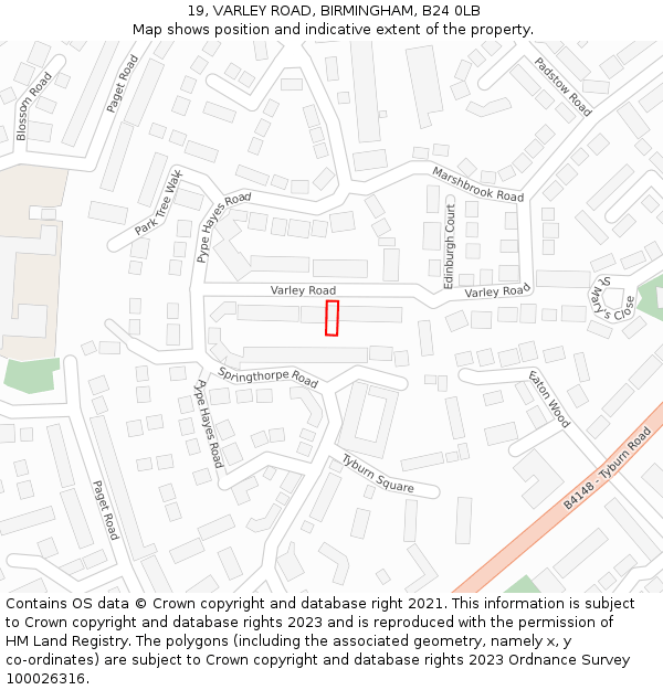 19, VARLEY ROAD, BIRMINGHAM, B24 0LB: Location map and indicative extent of plot