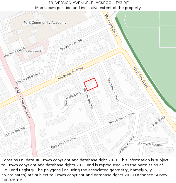 19, VERNON AVENUE, BLACKPOOL, FY3 9JF: Location map and indicative extent of plot