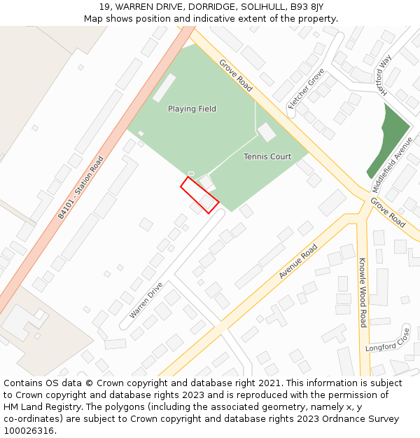 19, WARREN DRIVE, DORRIDGE, SOLIHULL, B93 8JY: Location map and indicative extent of plot