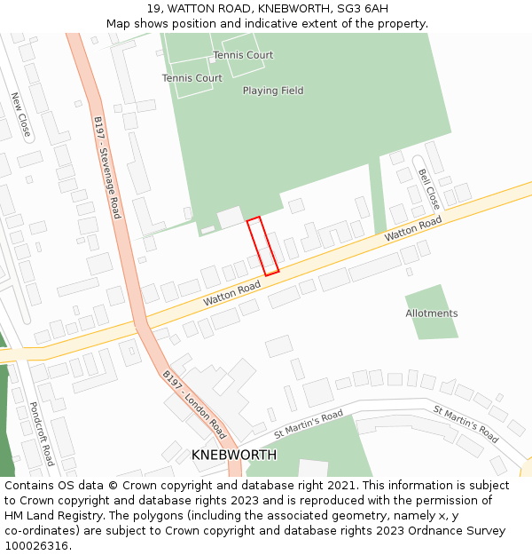 19, WATTON ROAD, KNEBWORTH, SG3 6AH: Location map and indicative extent of plot