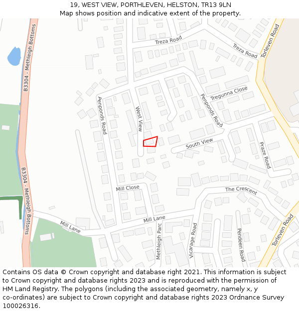 19, WEST VIEW, PORTHLEVEN, HELSTON, TR13 9LN: Location map and indicative extent of plot