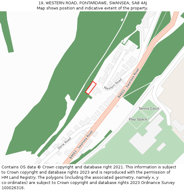 19, WESTERN ROAD, PONTARDAWE, SWANSEA, SA8 4AJ: Location map and indicative extent of plot