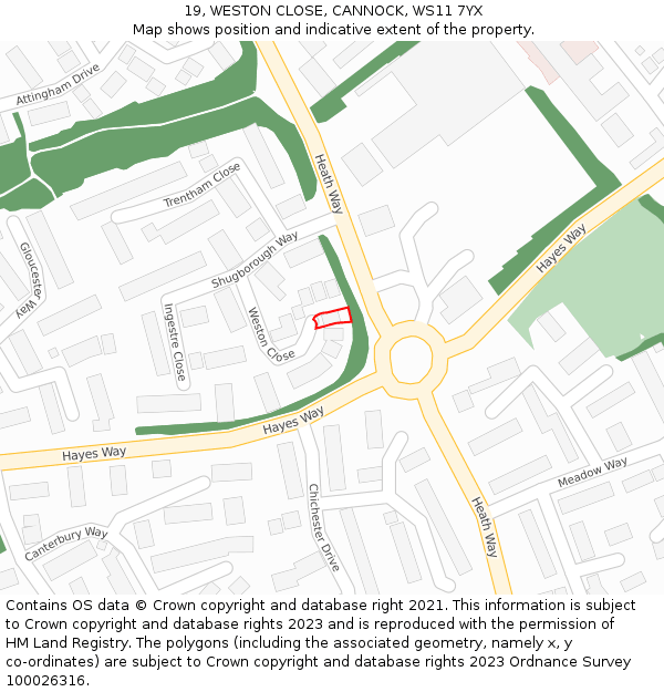 19, WESTON CLOSE, CANNOCK, WS11 7YX: Location map and indicative extent of plot