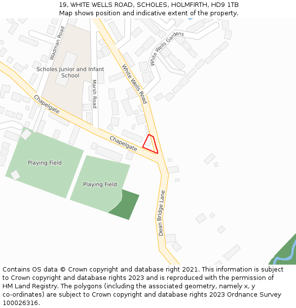 19, WHITE WELLS ROAD, SCHOLES, HOLMFIRTH, HD9 1TB: Location map and indicative extent of plot