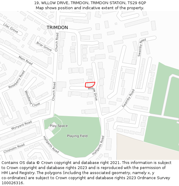 19, WILLOW DRIVE, TRIMDON, TRIMDON STATION, TS29 6QP: Location map and indicative extent of plot