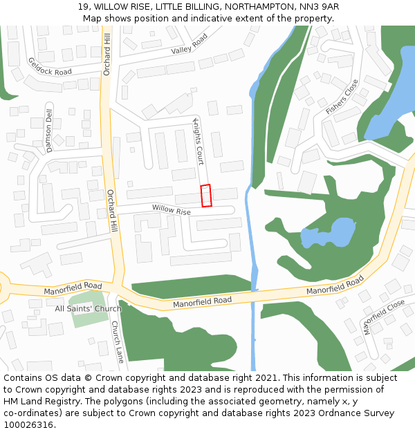 19, WILLOW RISE, LITTLE BILLING, NORTHAMPTON, NN3 9AR: Location map and indicative extent of plot