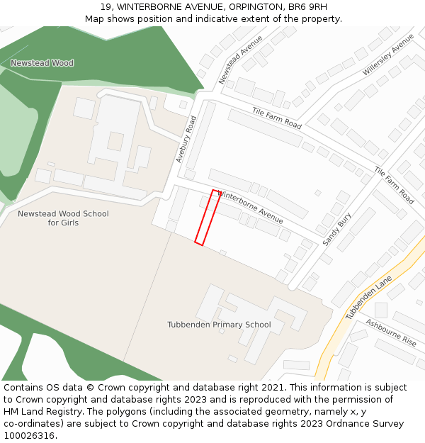 19, WINTERBORNE AVENUE, ORPINGTON, BR6 9RH: Location map and indicative extent of plot