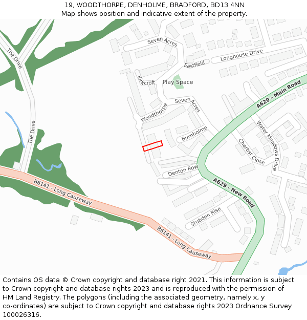 19, WOODTHORPE, DENHOLME, BRADFORD, BD13 4NN: Location map and indicative extent of plot