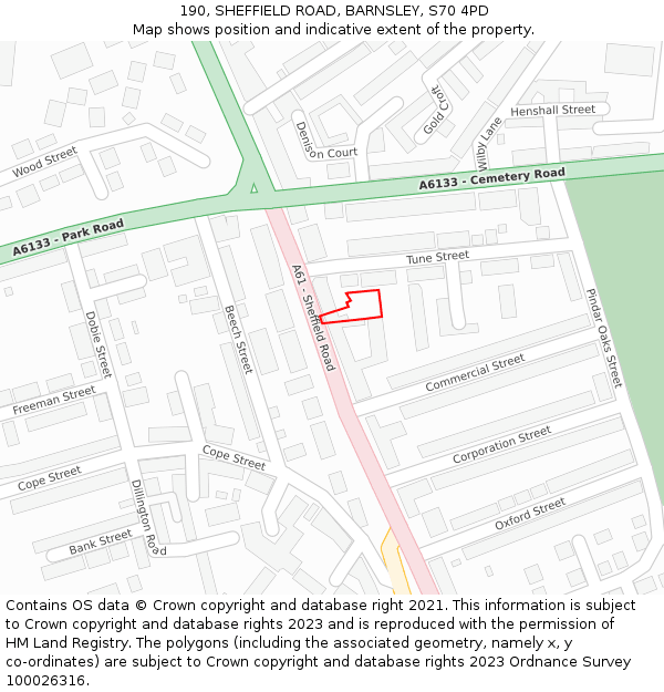 190, SHEFFIELD ROAD, BARNSLEY, S70 4PD: Location map and indicative extent of plot