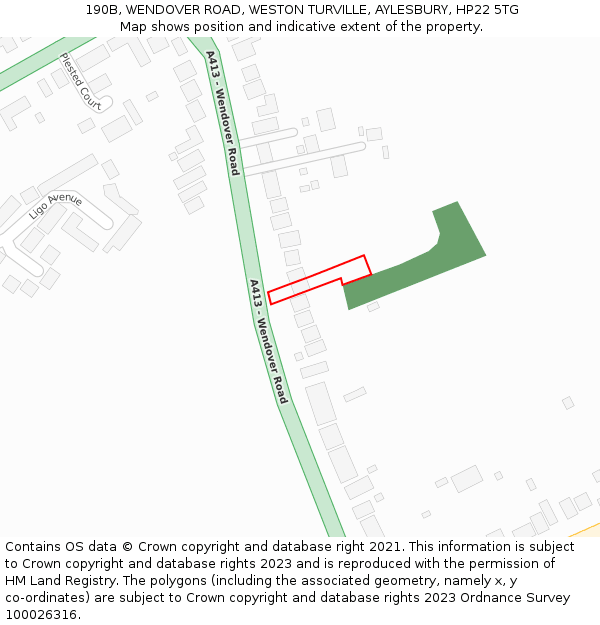 190B, WENDOVER ROAD, WESTON TURVILLE, AYLESBURY, HP22 5TG: Location map and indicative extent of plot