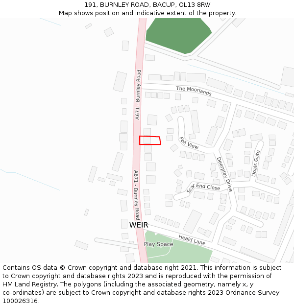 191, BURNLEY ROAD, BACUP, OL13 8RW: Location map and indicative extent of plot