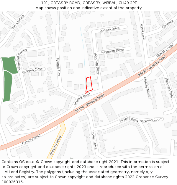 191, GREASBY ROAD, GREASBY, WIRRAL, CH49 2PE: Location map and indicative extent of plot