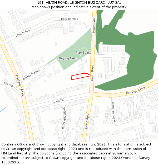 191, HEATH ROAD, LEIGHTON BUZZARD, LU7 3AL: Location map and indicative extent of plot