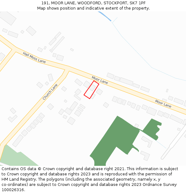 191, MOOR LANE, WOODFORD, STOCKPORT, SK7 1PF: Location map and indicative extent of plot