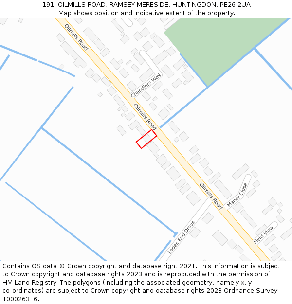 191, OILMILLS ROAD, RAMSEY MERESIDE, HUNTINGDON, PE26 2UA: Location map and indicative extent of plot