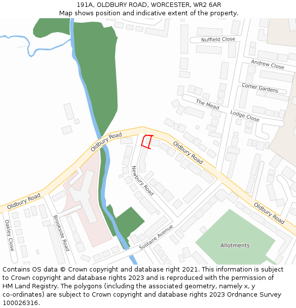 191A, OLDBURY ROAD, WORCESTER, WR2 6AR: Location map and indicative extent of plot